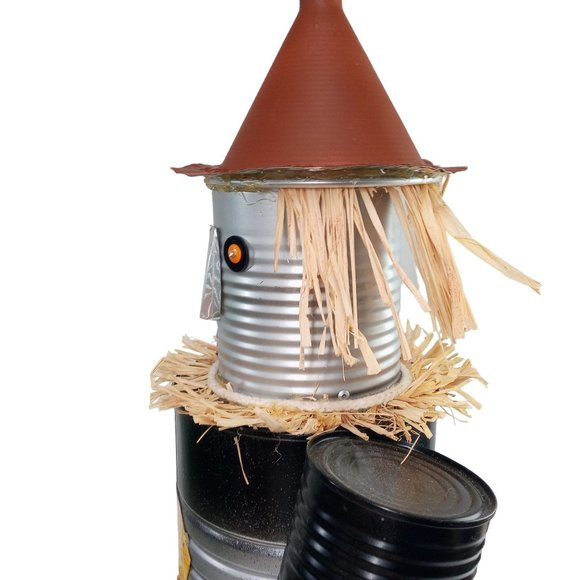 Folk Art Tin Man Scarecrow Sculpture Wizard Of Oz Recycled Robot Vintage 26 Inch - Picture 11 of 16